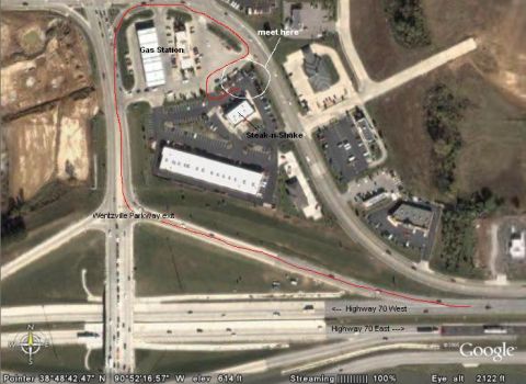 1994 Ford Probe - This aerial image shows a highway interchange and several commercial buildings, including a gas station and a restaurant.