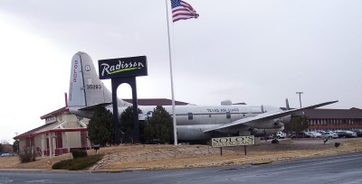 1972 Ford Ranchero - Airplane building with Radisson and Solo's Restaurant signs, Texas Air Guard markings visible.