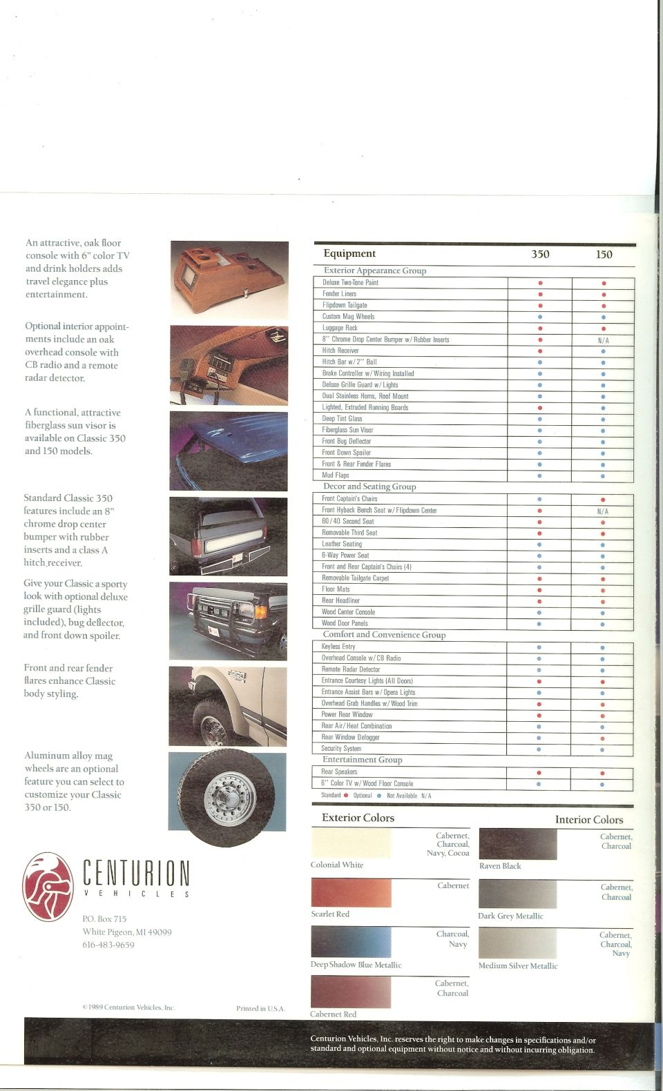 Centurion Classic 350 and 150 conversion equipment and color brochure page