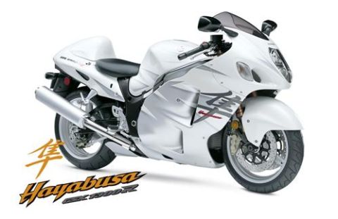 2002 Kawasaki Ninja - A white Suzuki Hayabusa GSX1300R is shown from the front-right three-quarter view against a white background.