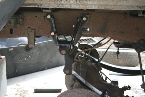1993 Ford F-350 - Shackle with no weight on it. I am using the stock shackles just to move the truck around while working on it. I will soon have longer shac…