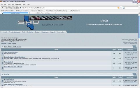 1993 Ford Taurus - This is a screenshot of the SHOCal club forum index page.