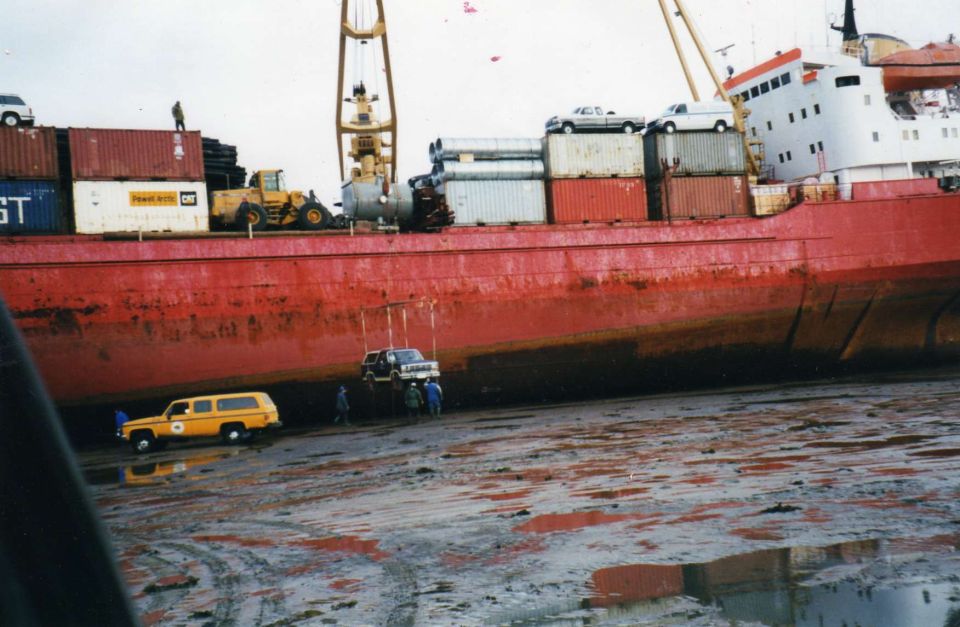Once in a blue moon, when there is a need, they just bulldoze a temporary causeway out to the ships so the cargo can be unloaded.