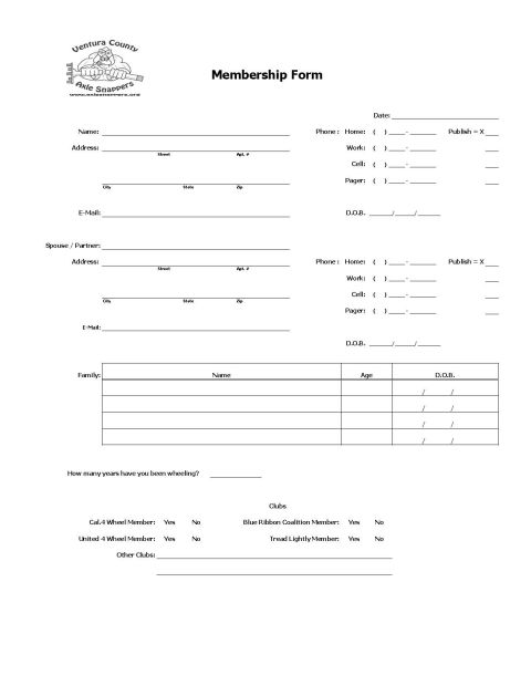 1967 Ford Bronco - This document is a membership application form for the Ventura County Axle Snappers club.