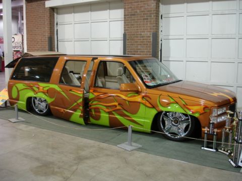 1981 Ford Mustang - This customized SUV features flame graphics and a significantly lowered stance.