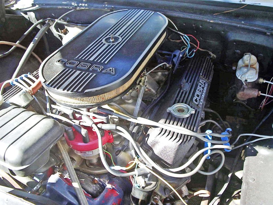 Engine bay with Cobra valve covers and air cleaner