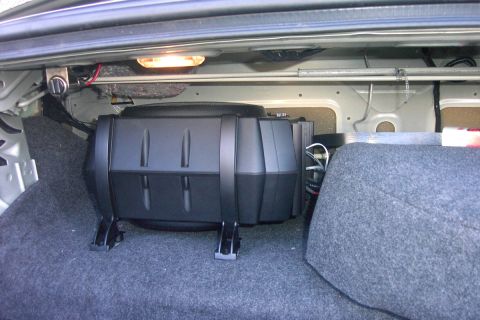 1996 Mercury Grand Marquis - My infinity basslink sub You can see the 12v outlet mounted under rear parcel shelf as well. 4 circuit fuse holder is behind spare tire, on…