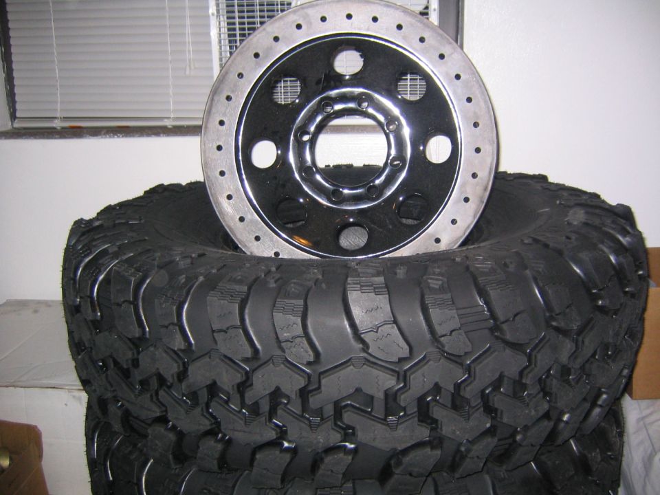 Brake rotor and off-road tires stacked