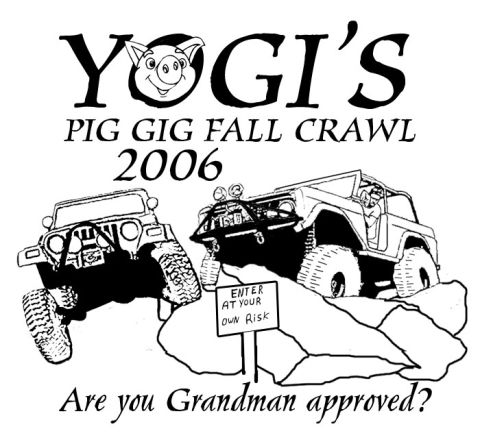 1974 Ford Bronco - Illustration for 'YOGI'S PIG GIG FALL CRAWL 2006' event two off-road vehicles.
