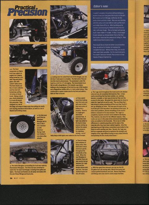 1984 Ford Bronco - This heavily modified pickup truck features an extensive roll cage and spare tires mounted in the bed.