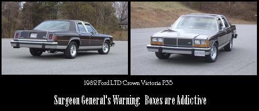 Brown Ford LTD Crown Victoria sedan, rear 3/4 view, showing chrome bumper and taillights