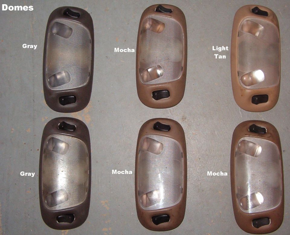 Six interior dome lights laid out, labeled Domes with color names Gray, Mocha, Light Tan