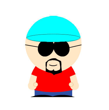 2002 Ford Crown Victoria - A cartoon character resembling a South Park resident is depicted with a blue cap and sunglasses.
