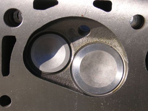 1979 Ford Bronco - This is a close-up view of an engine's cylinder head, two valves.