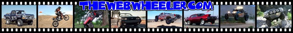Film-strip web banner of off-road trucks and bikes with THEWEBWHEELER.COM lettering