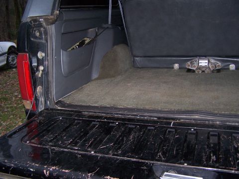 1992 Ford Bronco - Rear view of a 1992 Ford Bronco showing the tailgate and interior cargo space.