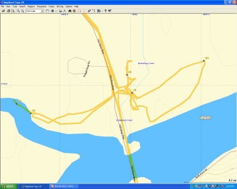 2003 Jeep TJ - A GPS track log displays routes and geographical features on the MapSend Topo US software interface.