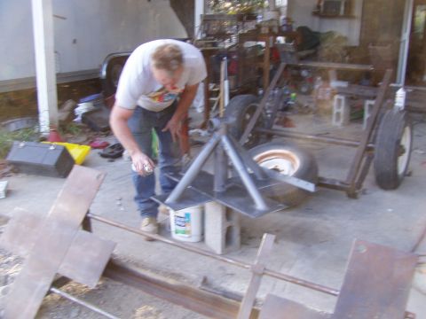 1967 Ford Bronco - totter rebuild party, Wes painting part of the base