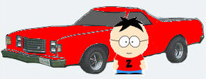 2002 Ford Crown Victoria - A cartoon character is pictured next to a red pickup truck.