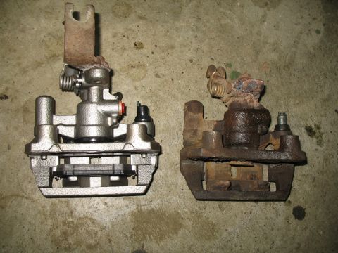 1996 Ford Probe - A comparison between a new and a heavily corroded brake caliper.