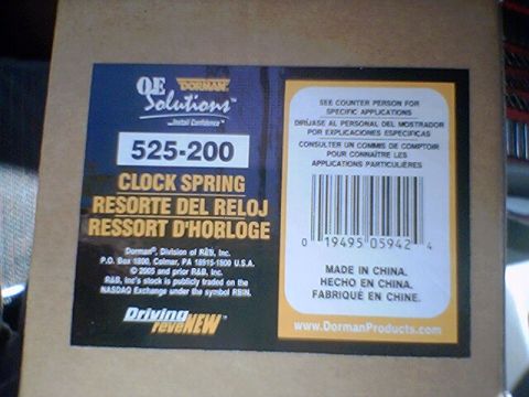 1994 Ford Bronco - This is a photo of a Dorman OE Solutions clock spring part box, labeled 525-200.