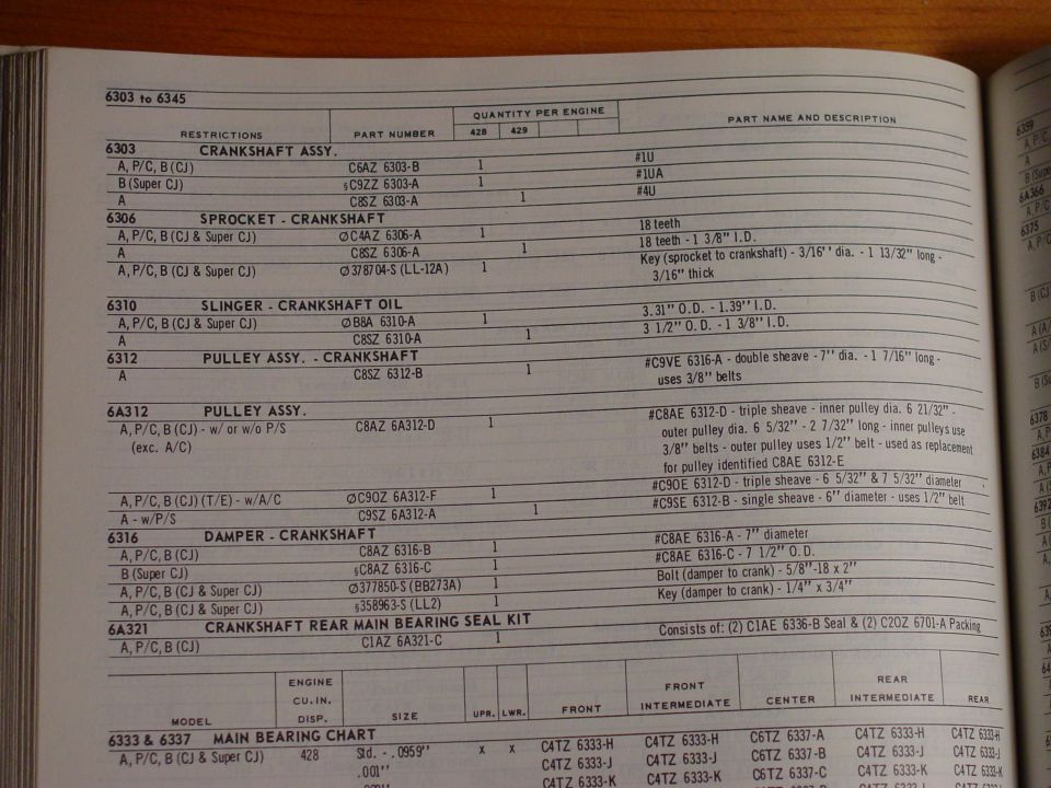 '69 parts manual noting the 3 different crank shafts.