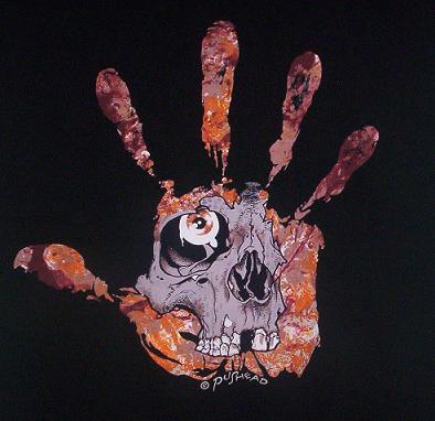 1970 Mercury Cougar - Graphic artwork depicts a skull within a handprint, with the artist's name visible.