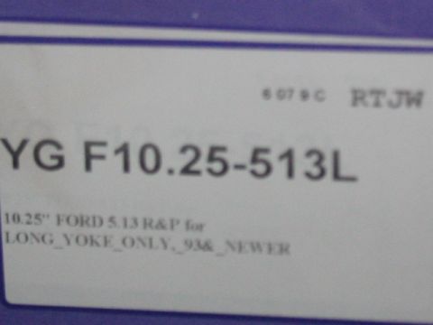 1991 Ford Bronco - Part label indicates a 10.25" Ford 5.13 R&P for long yoke only, 93 & newer.