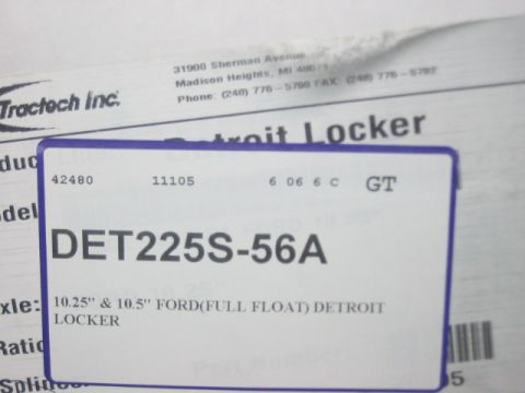 1991 Ford Bronco - A label details a Detroit Locker part number DET225S-56A, intended for Ford axles.