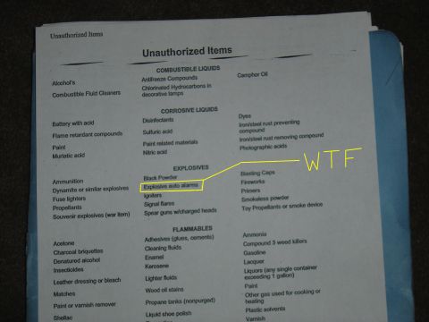 1988 Ford Bronco - A document titled 'Unauthorized Items' lists various prohibited materials, including explosives and flammables.
