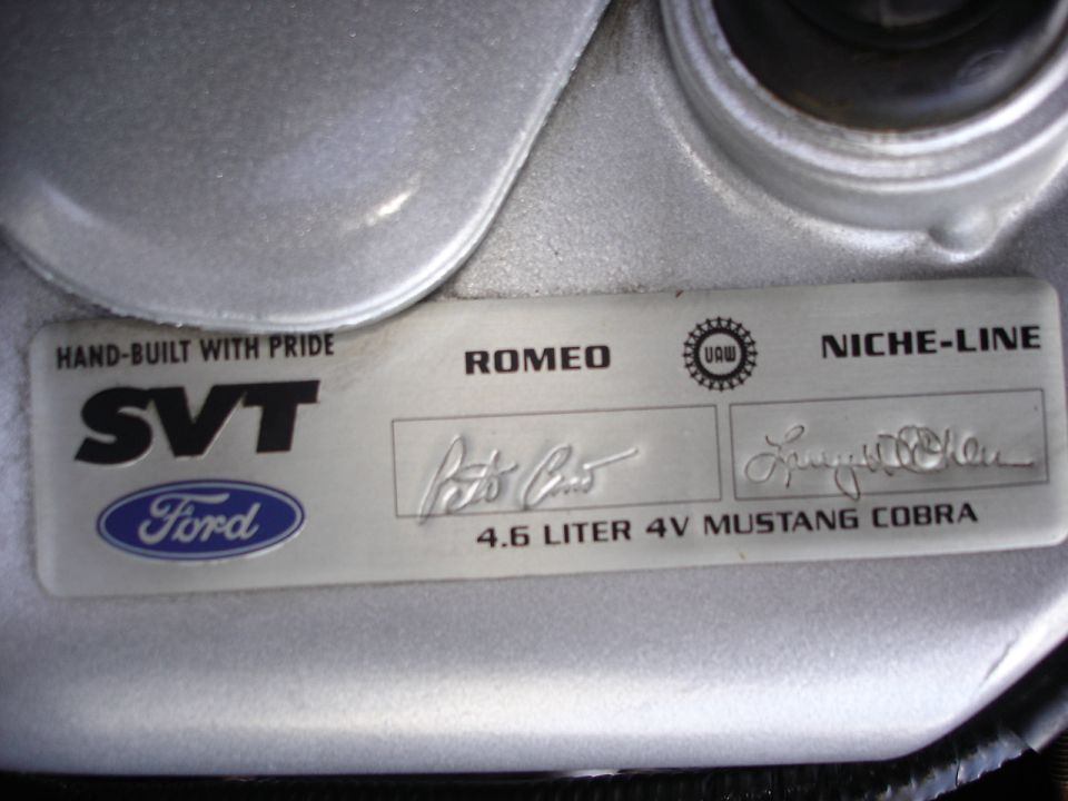 SVT 4.6 Liter 4V Mustang Cobra engine plaque