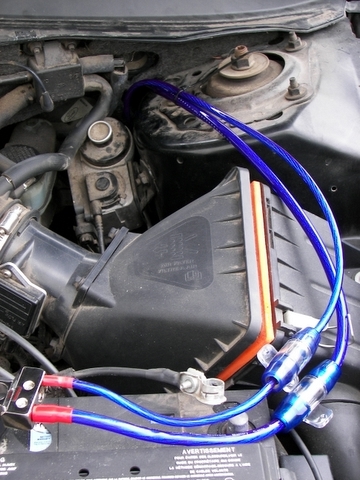 2000 Ford Taurus - Audio System Installation - Power Wires for both amplifiers passed through factory firewall opening just below steering column