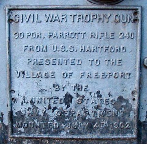 1988 Ford Bronco - A weathered plaque details the history of a Civil War trophy gun presented to Freeport.