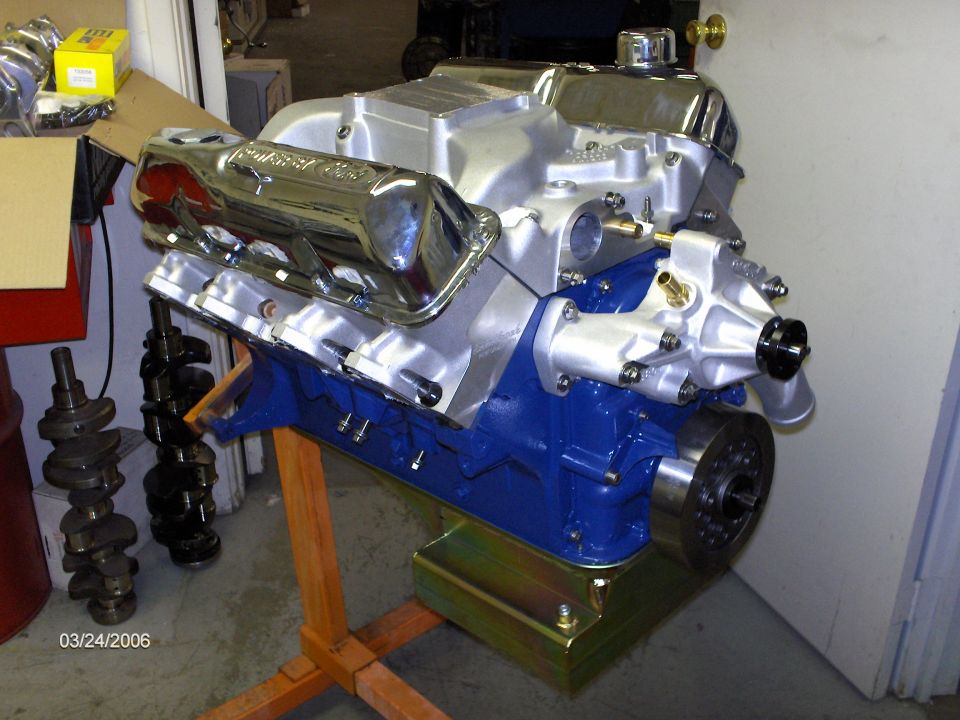 DONE. This is what it looked like on the day that we picked up the engine from Duffee Motorsports. It's now officially a 484ci engine. The bore that my engine builder went with was dictated by the piston rings. He could have gone bigger, but 484ci is fine for me. The bore and stroke is 4.320 x 4.125. I was really glad to be able to use the original valve covers, because they clear the Baer master cylinder.