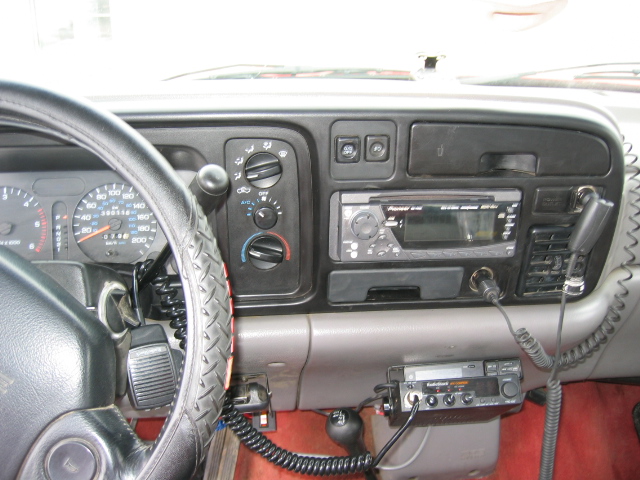 1996 Dodge 2500 interior dashboard showing steering wheel, radio, and CB