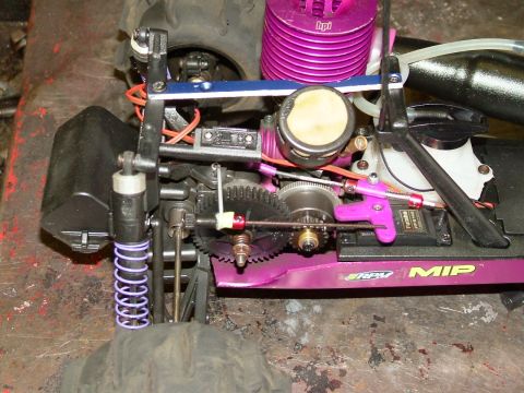 1994 Ford Bronco - Close-up view of a remote control car's internal mechanics and engine.