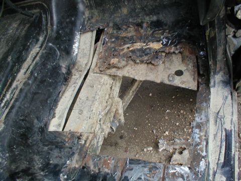 1979 Ford Bronco - The floor pan of this vehicle is heavily corroded and shows signs of structural damage.