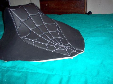 1994 Ford Probe - Harley Soft-tail seat black vinyl with custom spider web stiching single reinforced outer seam