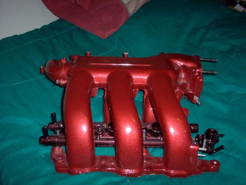 1994 Ford Probe - painted intake manifold media blasted primed 4 layers PPG Light Torreador Red Metallic Paint 3 layers clear