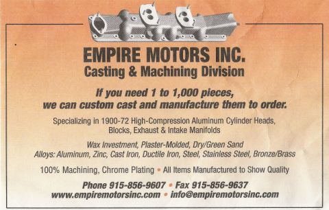 1969 Ford Mustang - Empire Motors Inc. advertises custom casting and machining services for engine parts from 1900-72.
