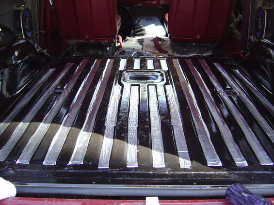 1978 Ford Bronco interior showing sound deadening applied to the floor and rear seats