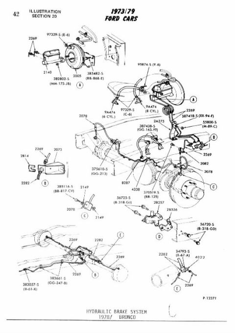 1978 Ford Bronco - Exploded view diagram detailing the hydraulic brake system for 1978/1979 Ford Cars.
