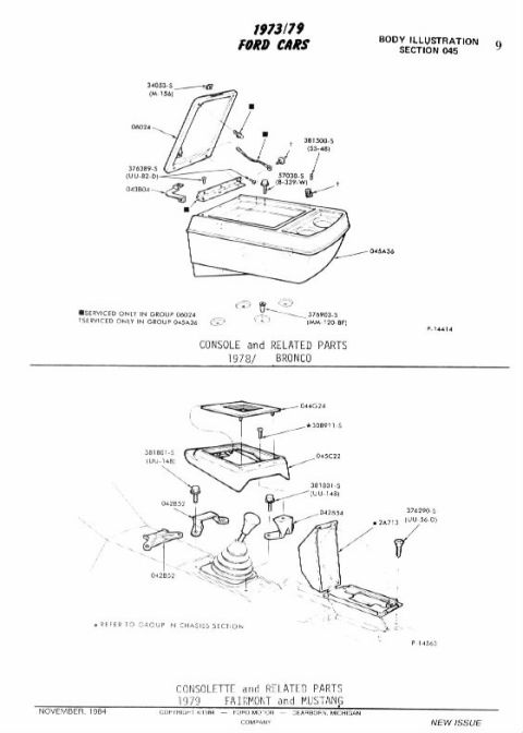 1978 Ford Bronco - Exploded view diagram of console and related parts for a 1978 Bronco.