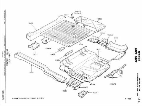 1978 Ford Bronco - This diagram shows the exploded view of the lower body components for a 1978 Ford Bronco.