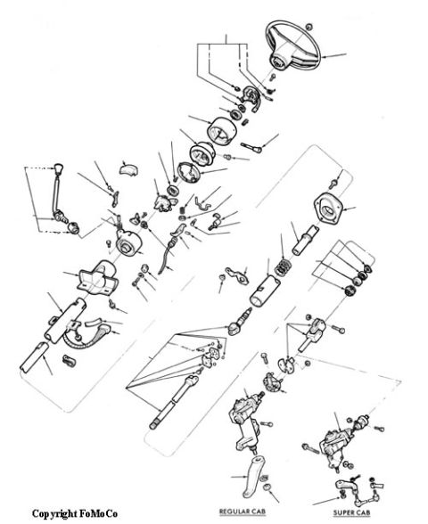 1978 Ford Bronco - Diagram shows various components of a vehicle's steering system, with labels and part numbers indicated.