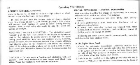 1974 Ford Bronco - This document page discusses routine service and troubleshooting for a Bronco, with no visual vehicle information.