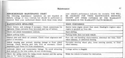 1974 Ford Bronco - This document page details non-scheduled maintenance operations and when they should be performed.