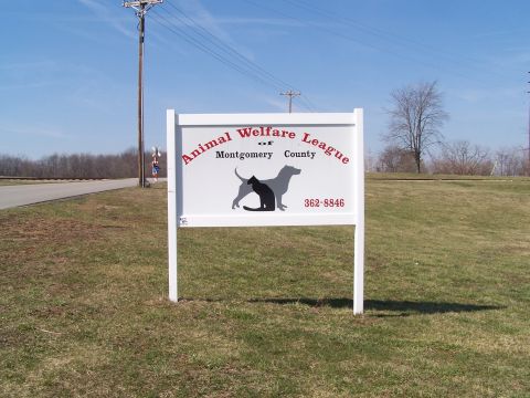 1995 Ford Probe - A sign for the Animal Welfare League of Montgomery County is shown in a grassy field under a clear blue sky.