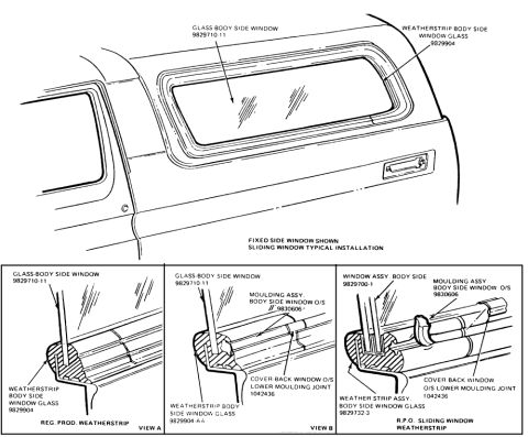 1978 Ford Bronco - Exploded diagram details rear window and wiper arm replacement procedure.