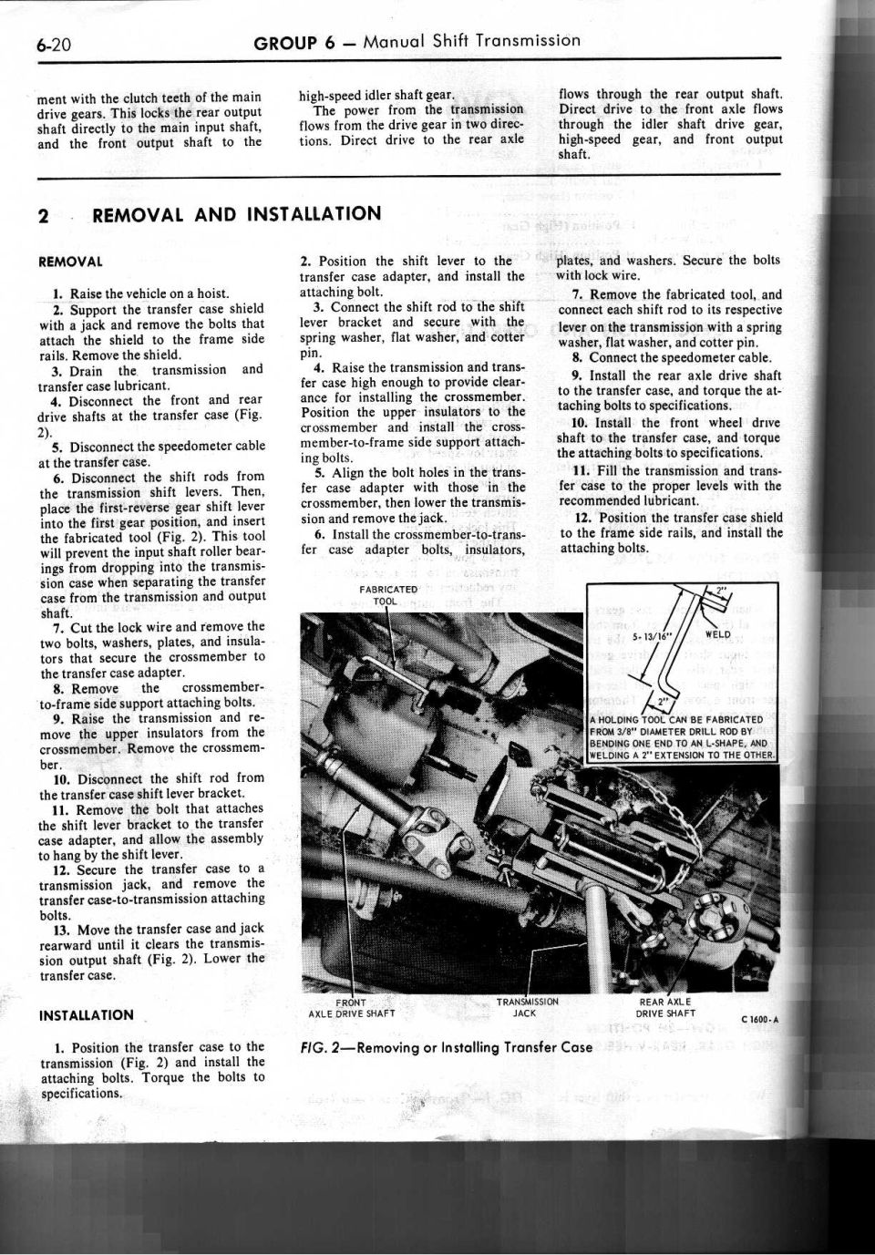 Ford manual shift transfer case removal and installation Group 6 page 6-20